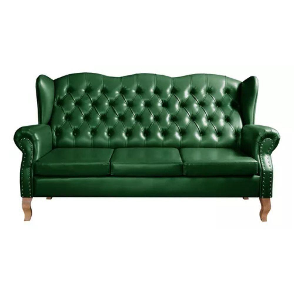Miniatura Sofá Chesterfield 3 Lugares Imperador Vintage Retrô Capitonê Couro Verde