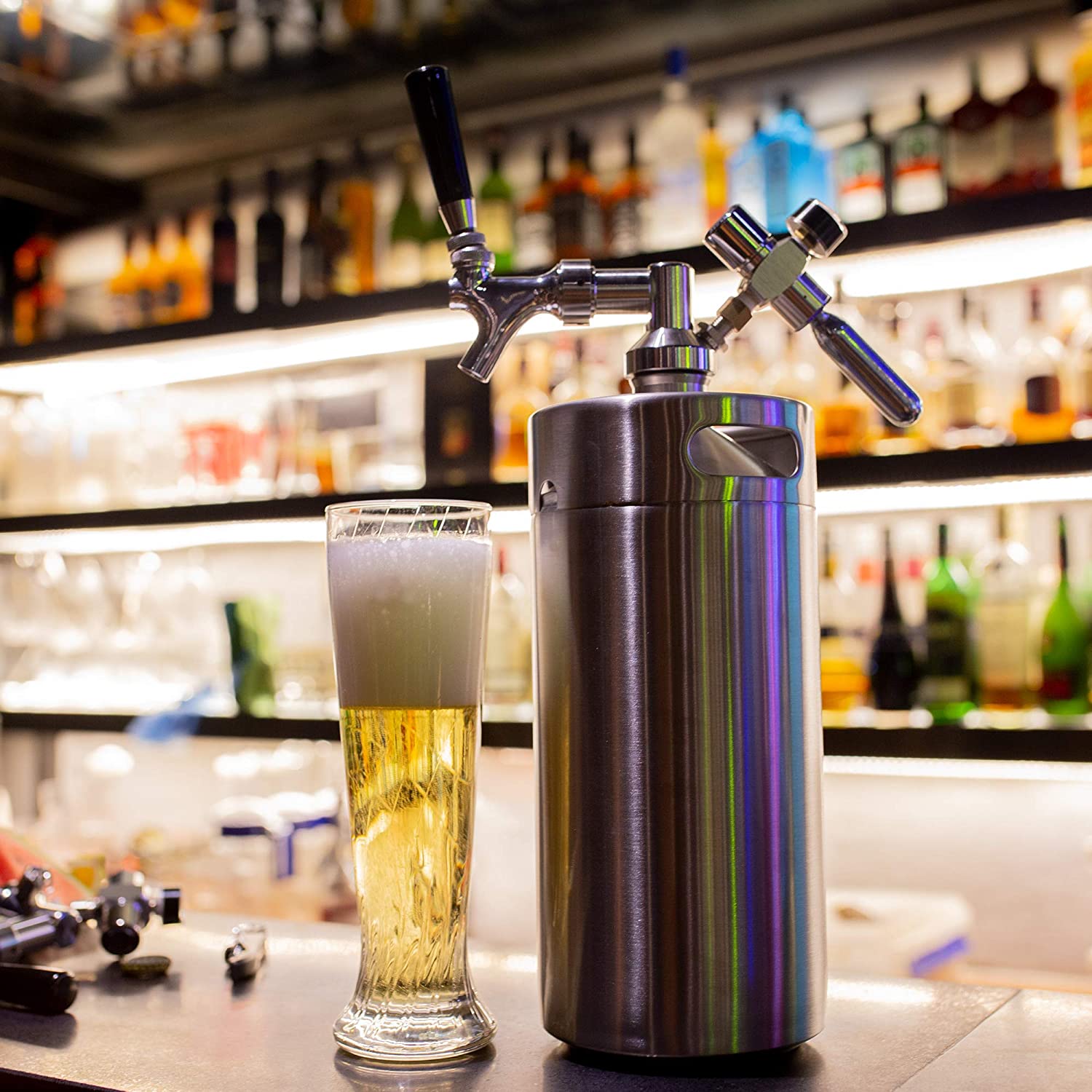 Miniatura TMCRAFT Chopeira Portátil 5L com Torneira e Regulador de CO2 Aço Inoxidável Prata