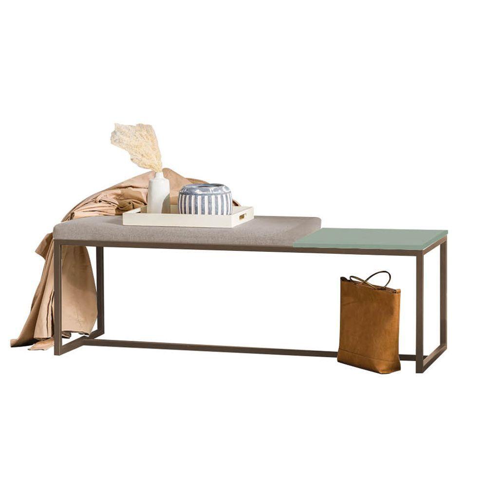 Miniatura Banco Recamier Puff 195cm Industrial Marrom Corino Bege Tampo Quadrado Verde