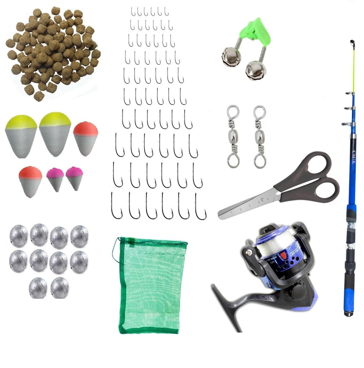 Miniatura Kit de Pesca com Vara Telescópica e Molinete - 84 Itens