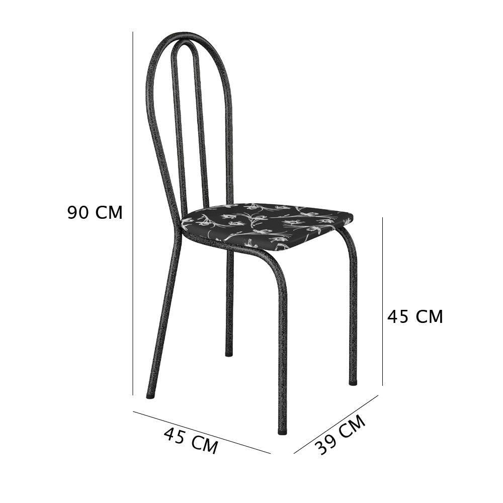 Miniatura Kit 6 Cadeiras De Cozinha Texas Estampado Preto Florido Pés De Ferro Cromo Preto - Pallazio