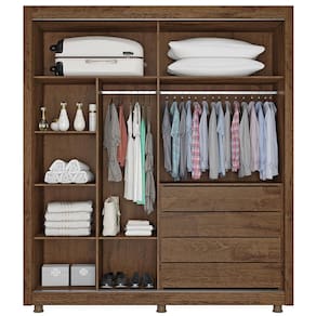 Miniatura Guarda-Roupa Solteiro Mademarques Hamburgo com 2 Portas, 4 Gavetas e Espelho - 180 cm de Largura Brauna/Off White/Brauna