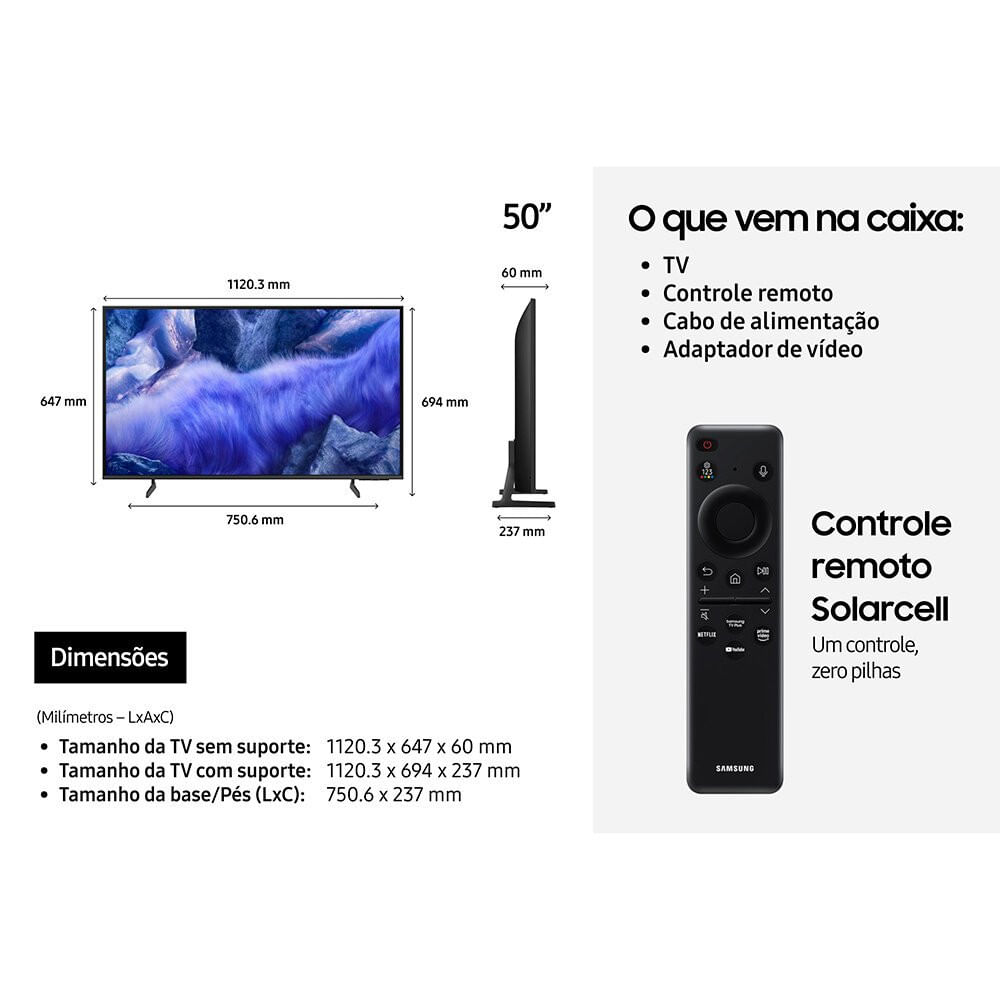 Smart TV 50 Polegadas Vision AI TV QLED 4K Samsung QN50QEF1AG 22879-23-02217 - Preto - Bivolt