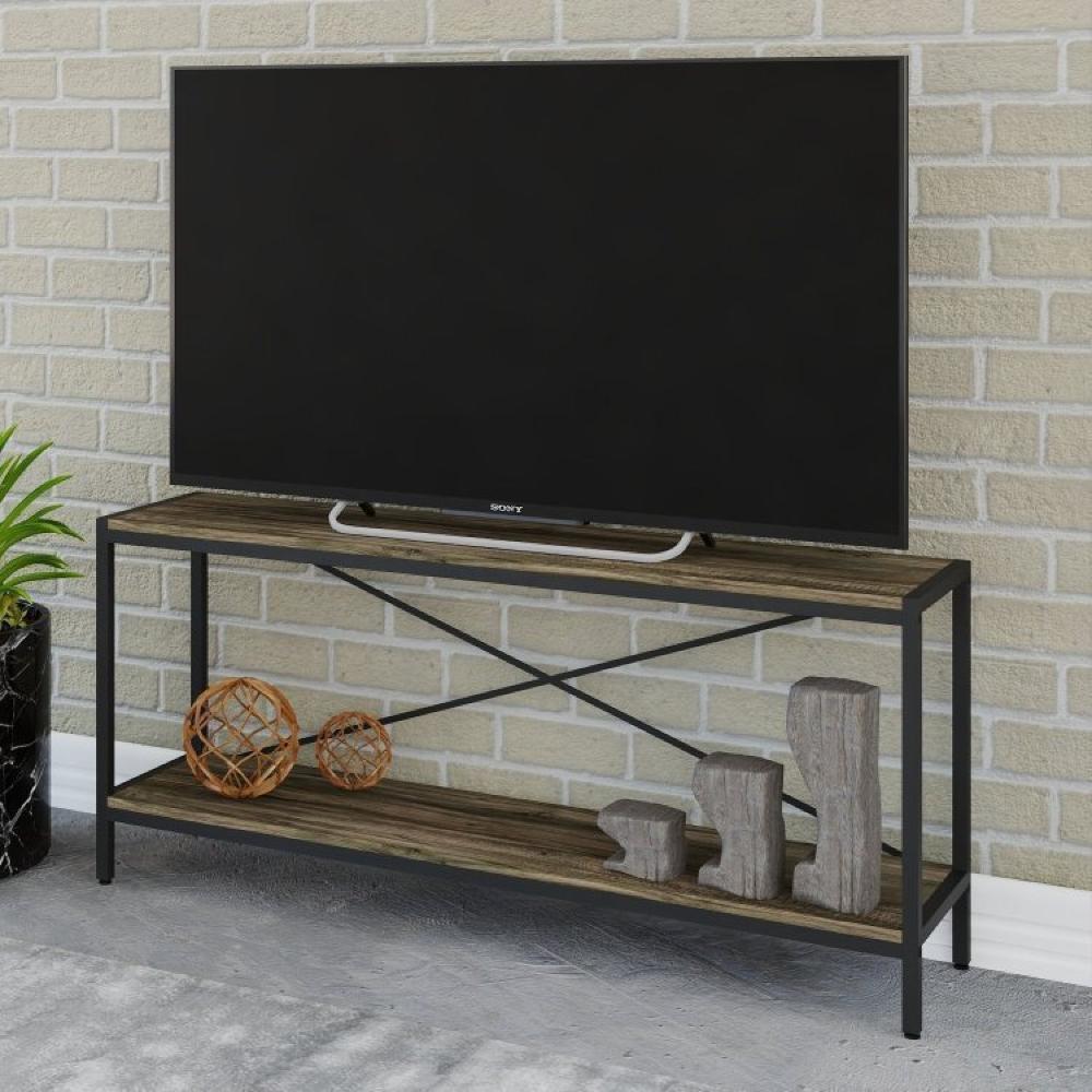 Conjunto Rack para TV até 50 Polegadas 1 Nicho Aéreo 2 Estante Estilo Industrial Active Yescasa Carvalho Dark