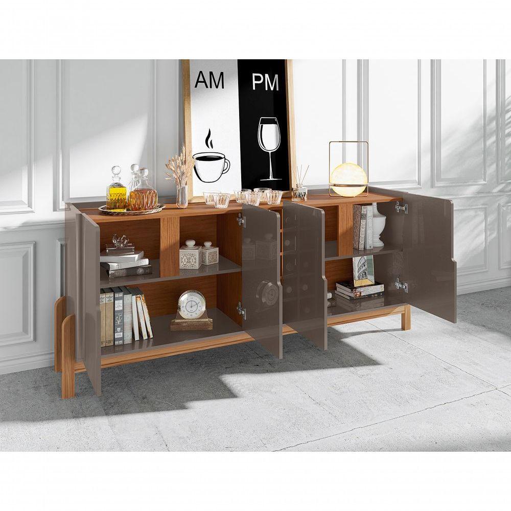 Aparador Buffet Lizz 4 Portas E Adega 1,90 Cinza Perola/Cedro