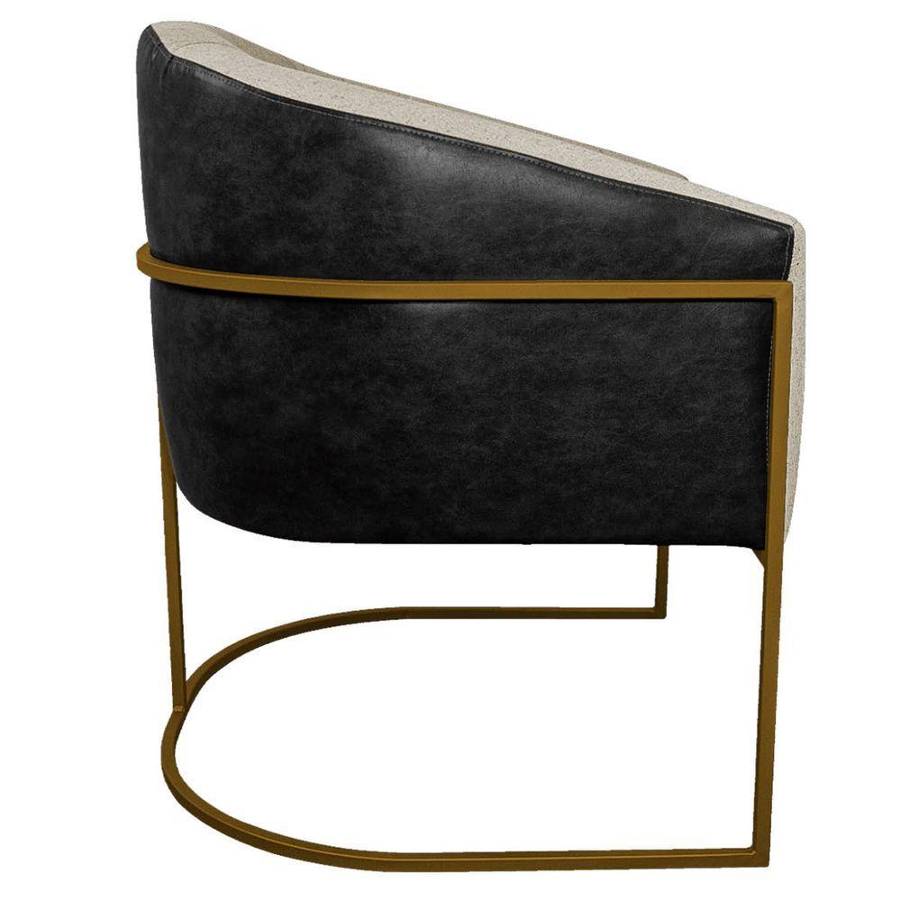 Miniatura Poltrona Base de Ferro Preto e Linho Bege