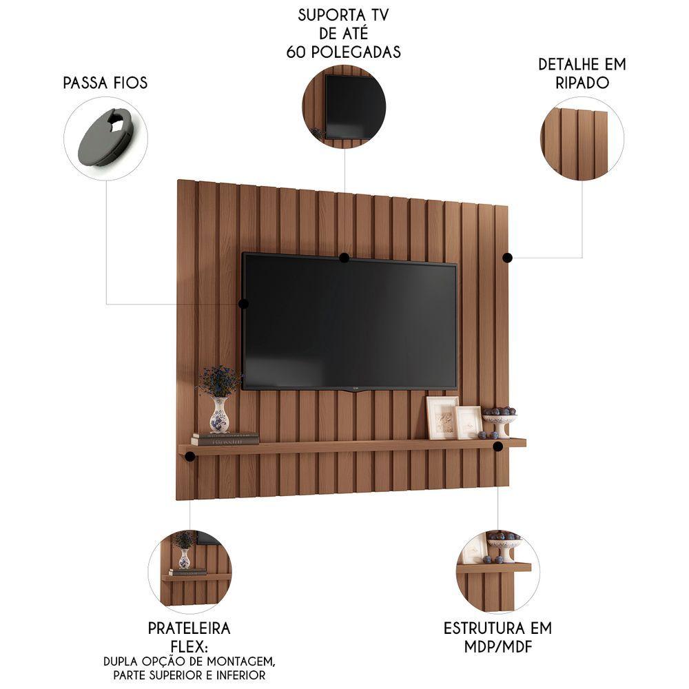 Miniatura Painel Tv 60 160cm Suspenso Ripado Link Castanho - Hb Móveis