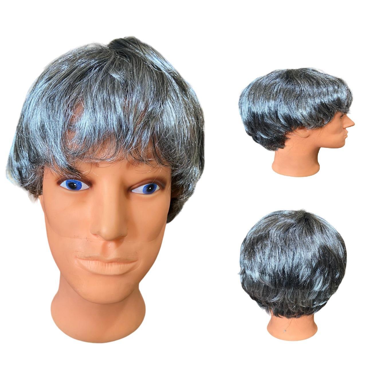 Miniatura Peruca Curta Sintética Grisalha Escura Feminina/ Masculina