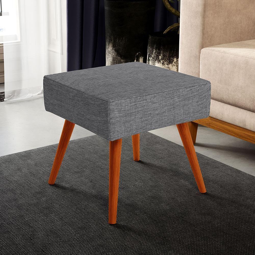 Miniatura Puff Banqueta Decorativa Com Pés Palito Linho Cinza Escuro