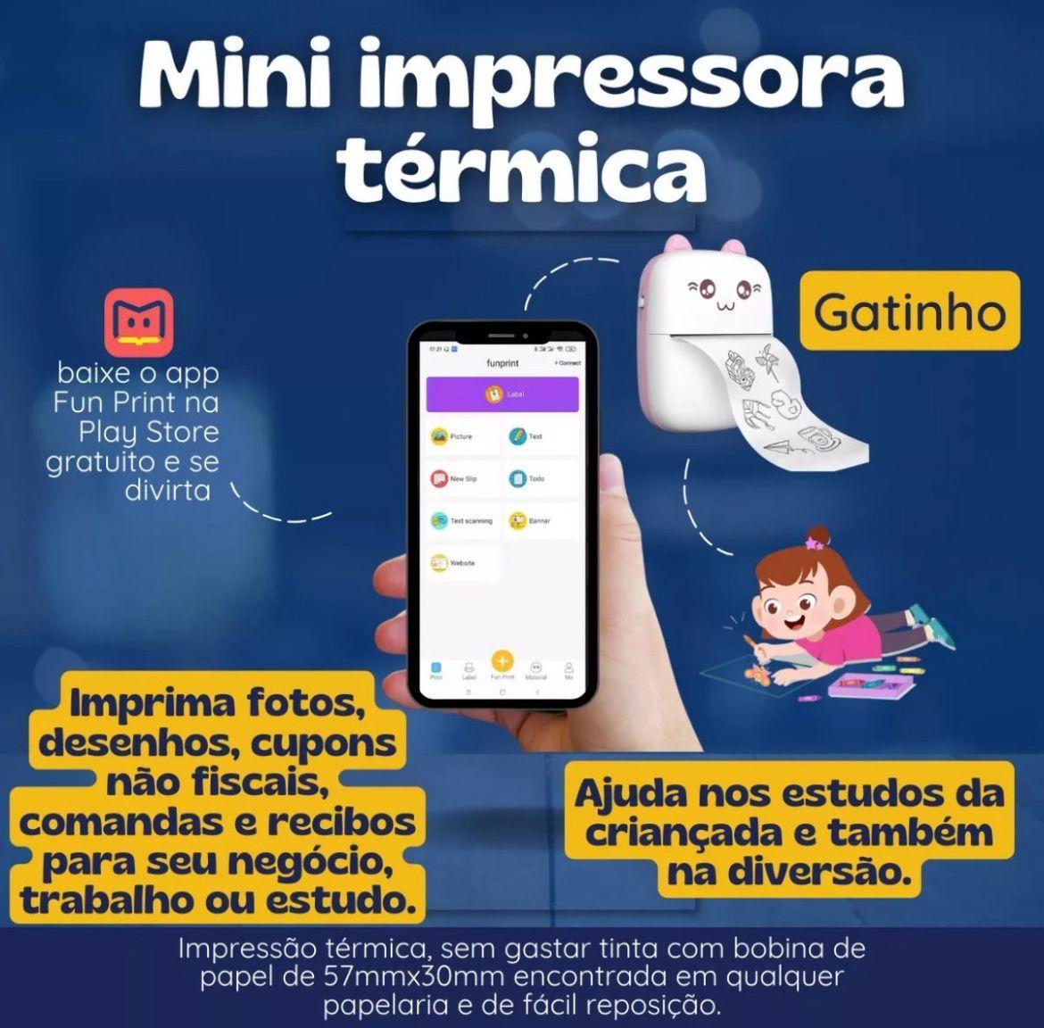 Mini Impressora Premium Termica Recarregavel Portatil Printe
