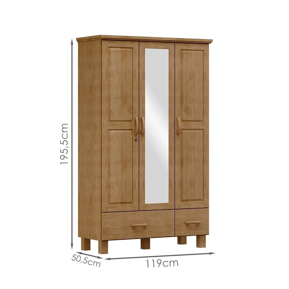 Miniatura Guarda Roupa Madeira Maciça 3p 2g Espelho 119 Cm 1141 Freijo Milani Store Freijo