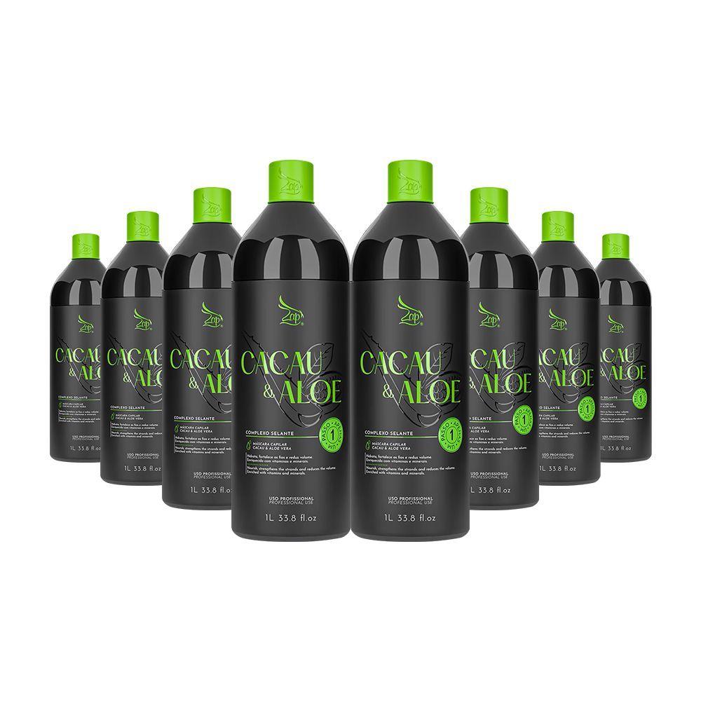 Miniatura Kit 8 Escovas Progressivas Zap Cacau & Aloe Vera Passo Único 1 Litro
