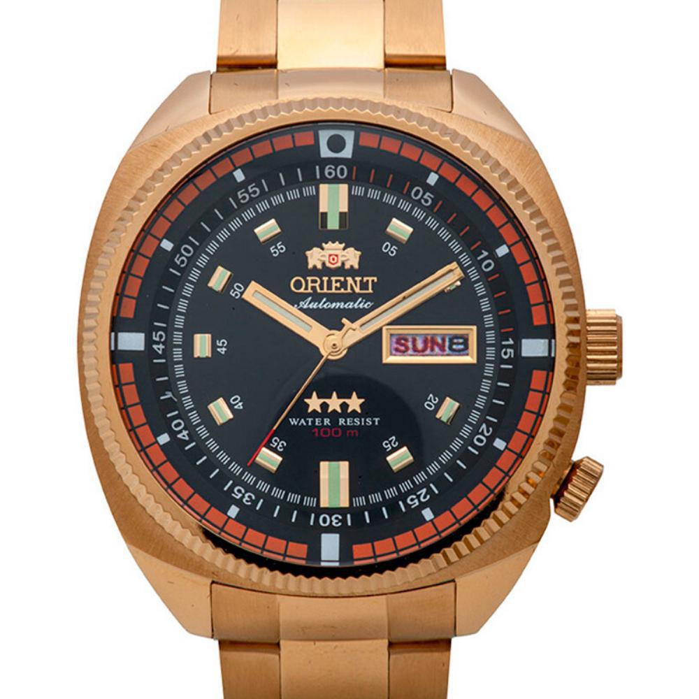 Miniatura Relogio Masculino Dourado Automatico Data 3 Estrelas Orient