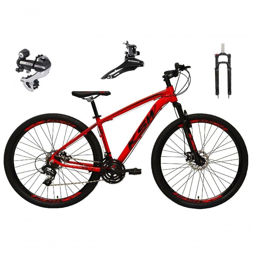 Miniatura Bicicleta Aro 29 Ksw Xlt 24v Câmbio Shimano Acera K7 Garfo Trava Freio A Disco - Vermelho Tam.15