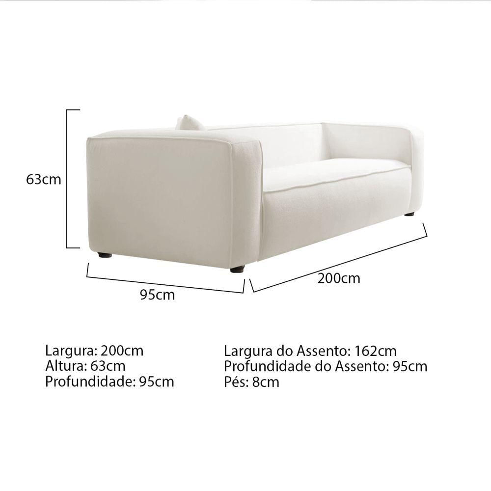 Miniatura Sofá 3 Lugares 200cm Orgânico Luxo Recepção Cecília Bouclé - Amarena Moveis Cor Branco