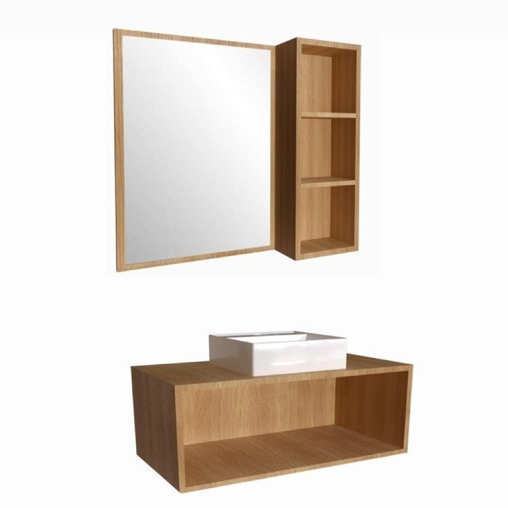 Miniatura Gabinete de Banheiro Suspenso 80cm Alice com Espelheira 01 Porta com Cuba Mel/Grafite