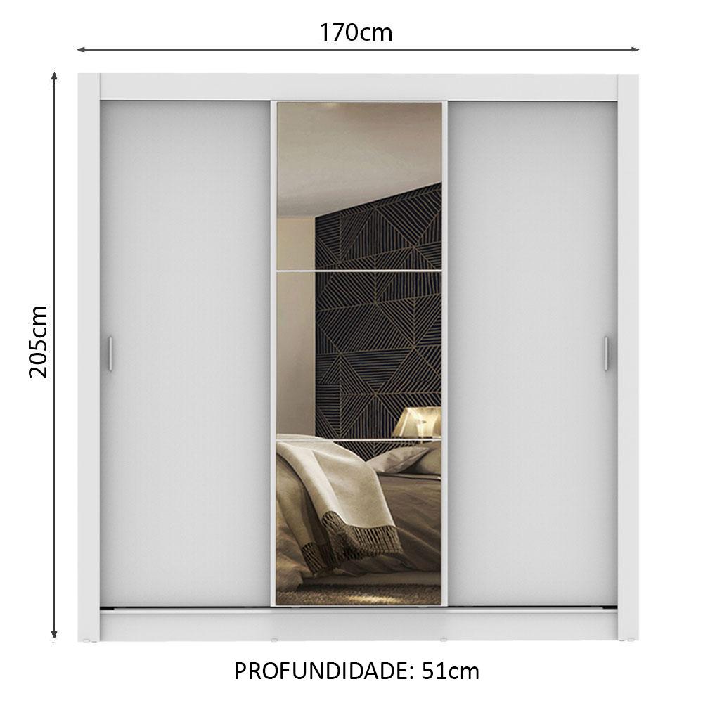 Miniatura Guarda Roupa Casal Madesa Mônaco 3 Portas de Correr com Espelho Branco
