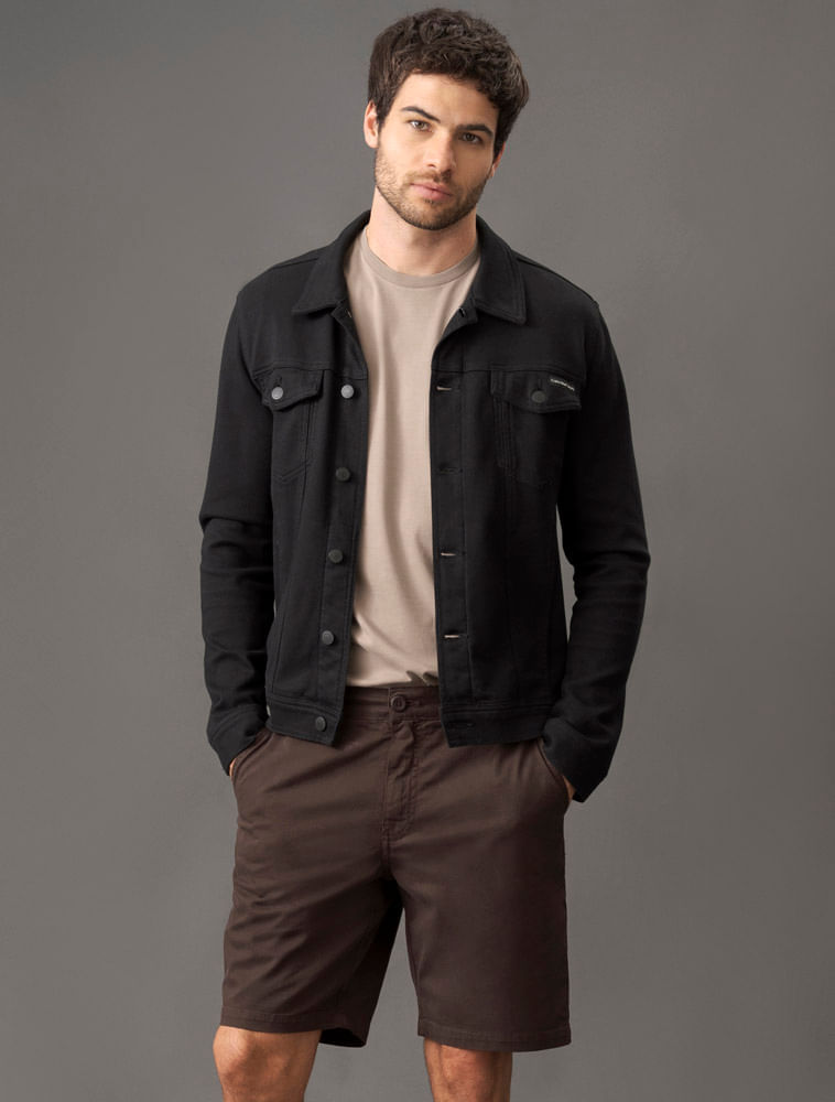 Miniatura Jaqueta Masculina Trucker Moletom Calvin Klein Jeans - Preto Jaqueta Masculina Trucker Moletom Calvin Klein Jeans Preto g