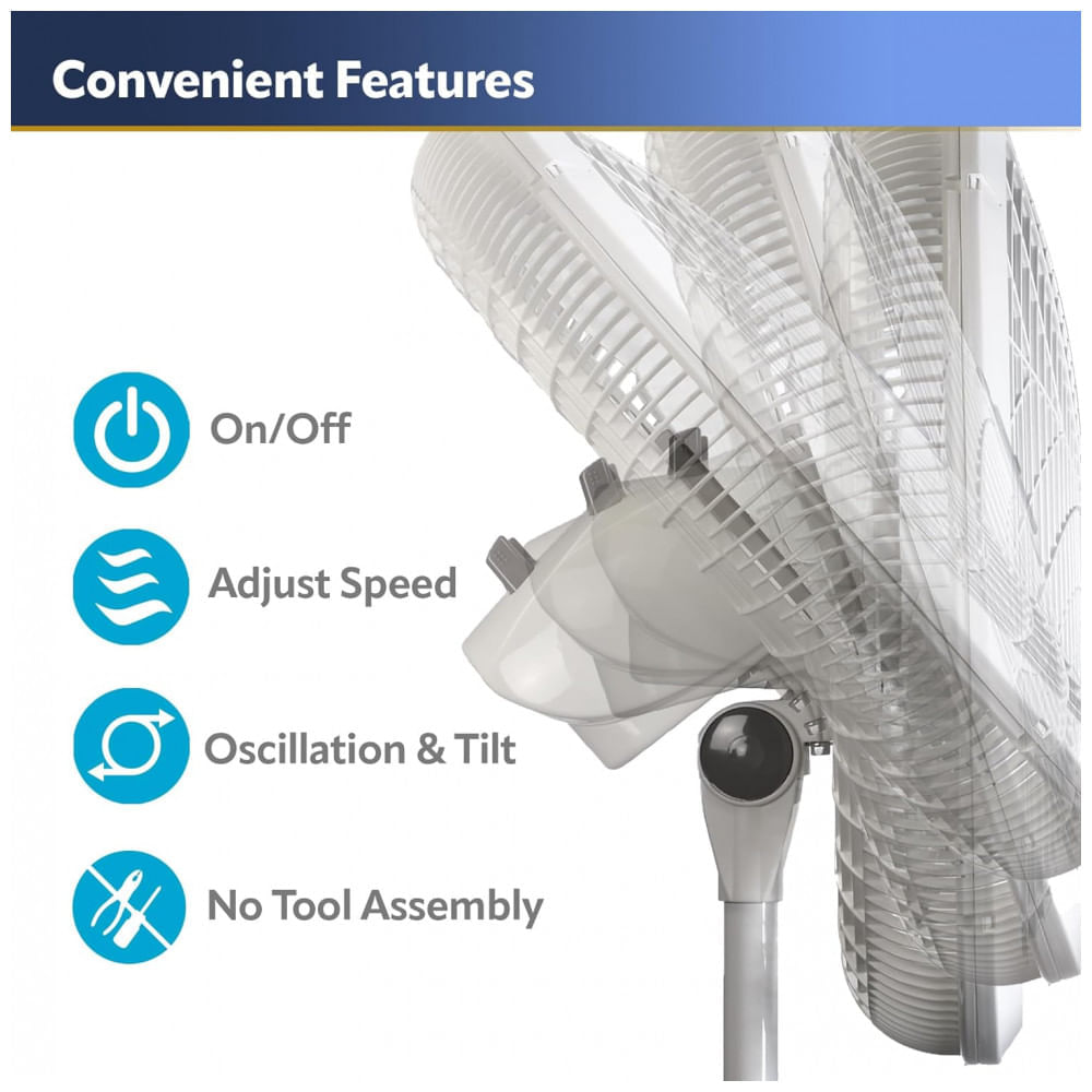 Ventilador de Torre com Altura Ajustável e 3 Velocidades para Quarto e Sala de Estar, 110V, Lasko, Branco