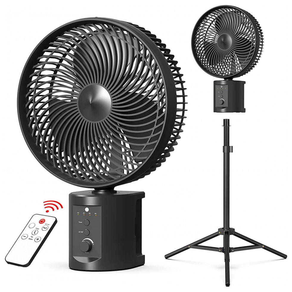 Miniatura Ventilador de Mesa Portátil Zoolb com Altura Ajustável, Controle Remoto e Bateria Recarregável, Preto