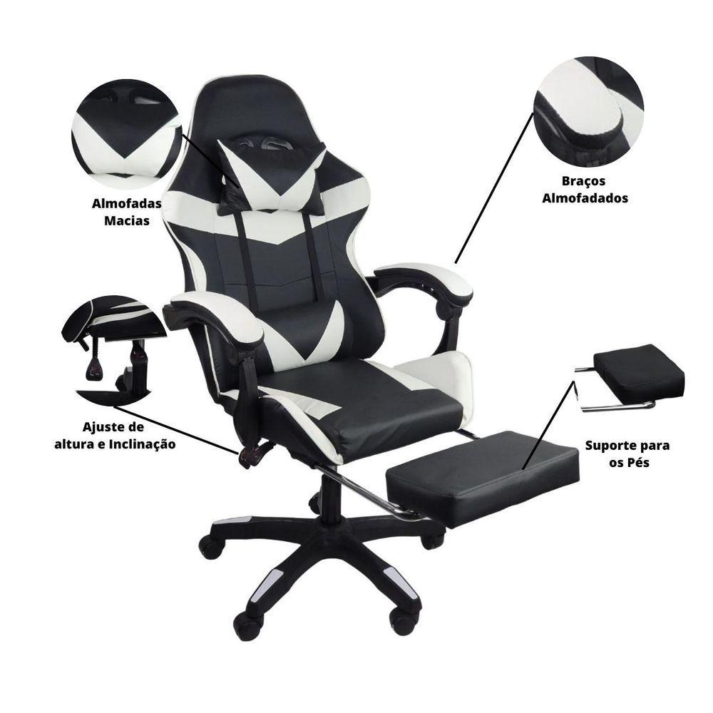 Cadeira Gamer Stillus Ergonômica Com Apoio Para Os Pés Preto E Branco