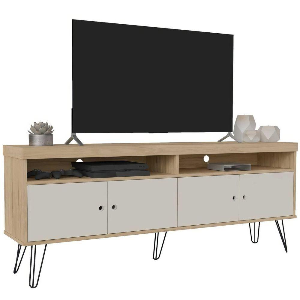 Miniatura Rack Para Tv Até 65 4 Portas 2 Prateleiras E Nichos Liberty Carvalho off White