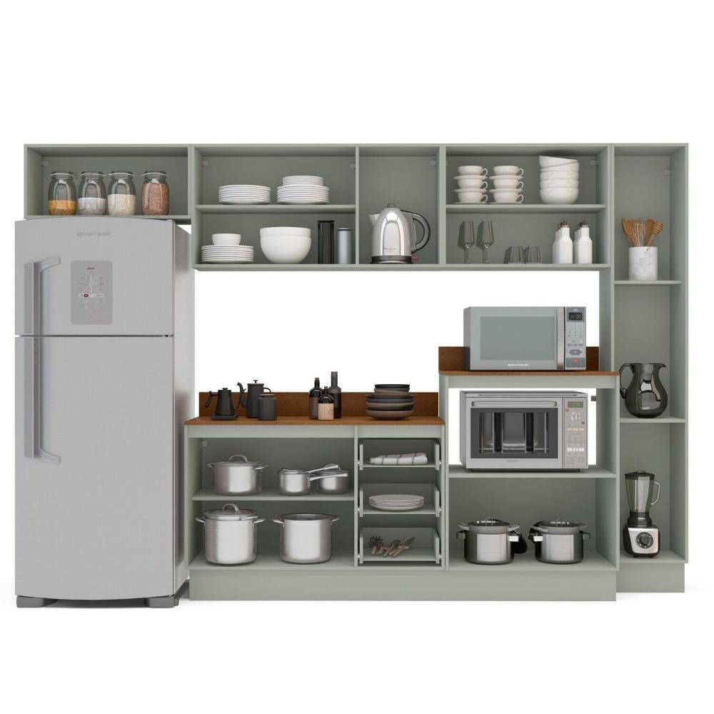 Miniatura Cozinha 6 Peças Balcão 3 Gavetas 2 Portas Aéreo Balcão Alto Paneleiro com Tampo Koya Branco/Verde Oliva
