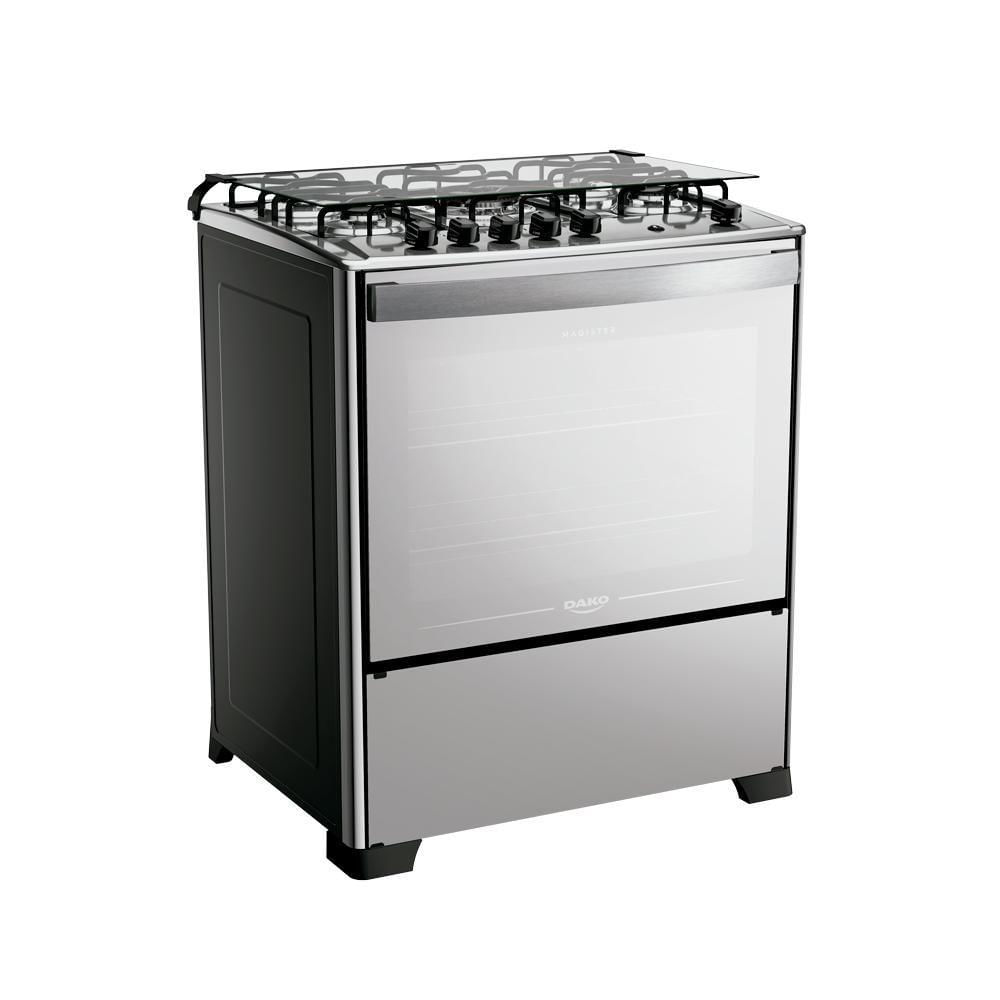 Miniatura Fogão 5 Bocas Dako Magister Style Espelhado Com Mesa Inox Preto Bivolt