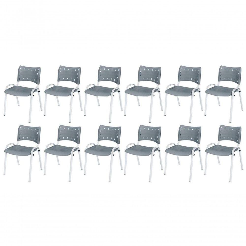 Miniatura Cadeira Iso Base Branco Escola, Escritório Cinza Kit 12 Un