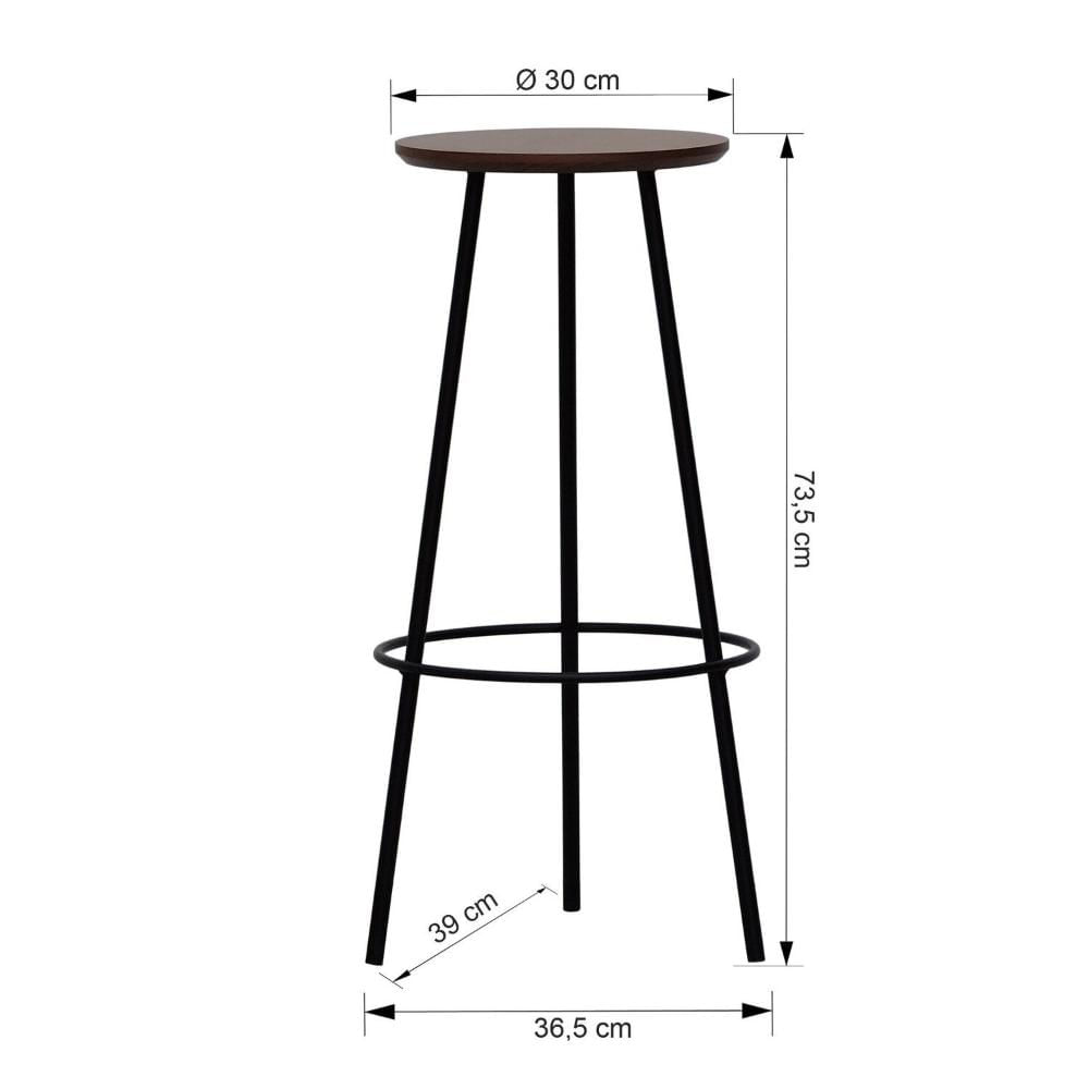 Miniatura Banqueta Alta Bistrô Tripé Metal Assento Madeira Preto/Amêndoa