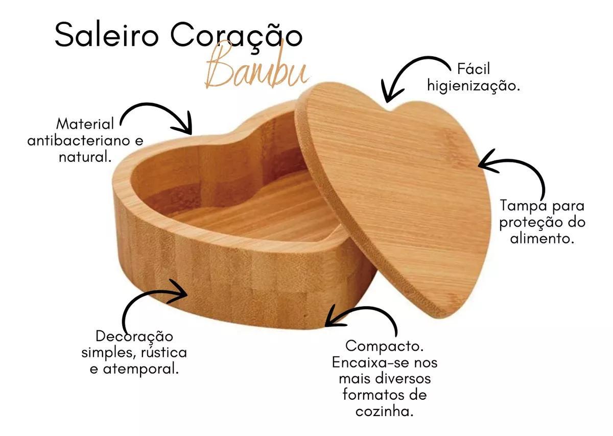 Miniatura Porta Objetos Joias Formato De Coração Madeira Bambu Lyor