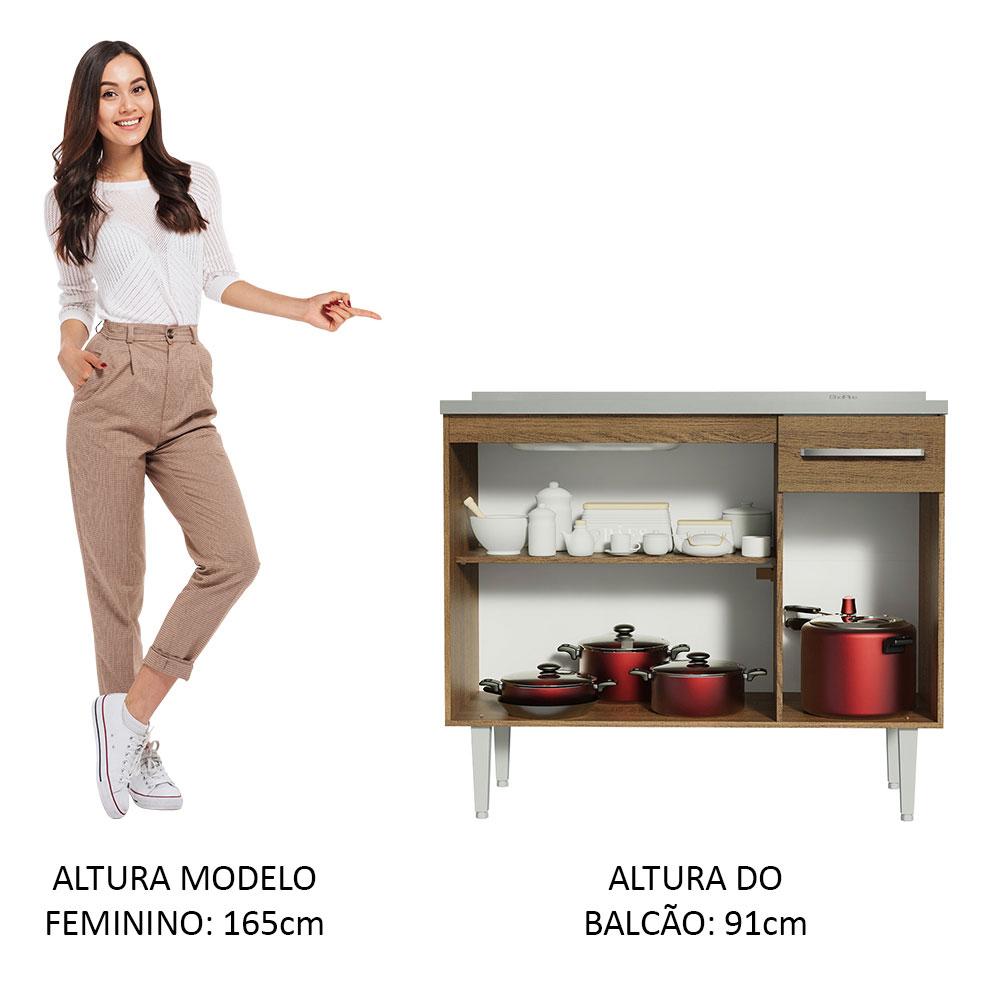 Miniatura Balcão Gabinete com Pia Armário de Cozinha 3 Portas e 1 Gaveta 105cm Rustic Emilly Madesa Rustic