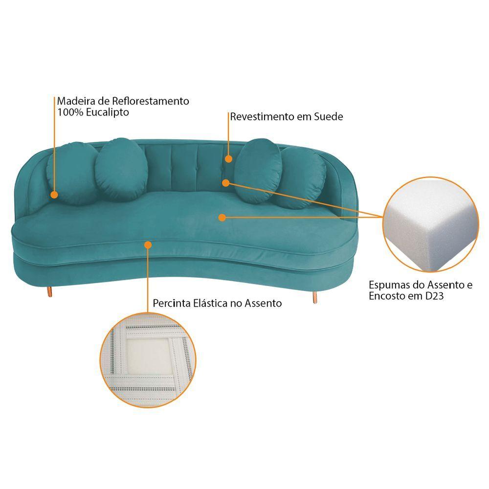 Miniatura Sofá Curvo 2 Lugares Orgânico Luxo Panamá 140cm Suede Corano Azul Turquesa
