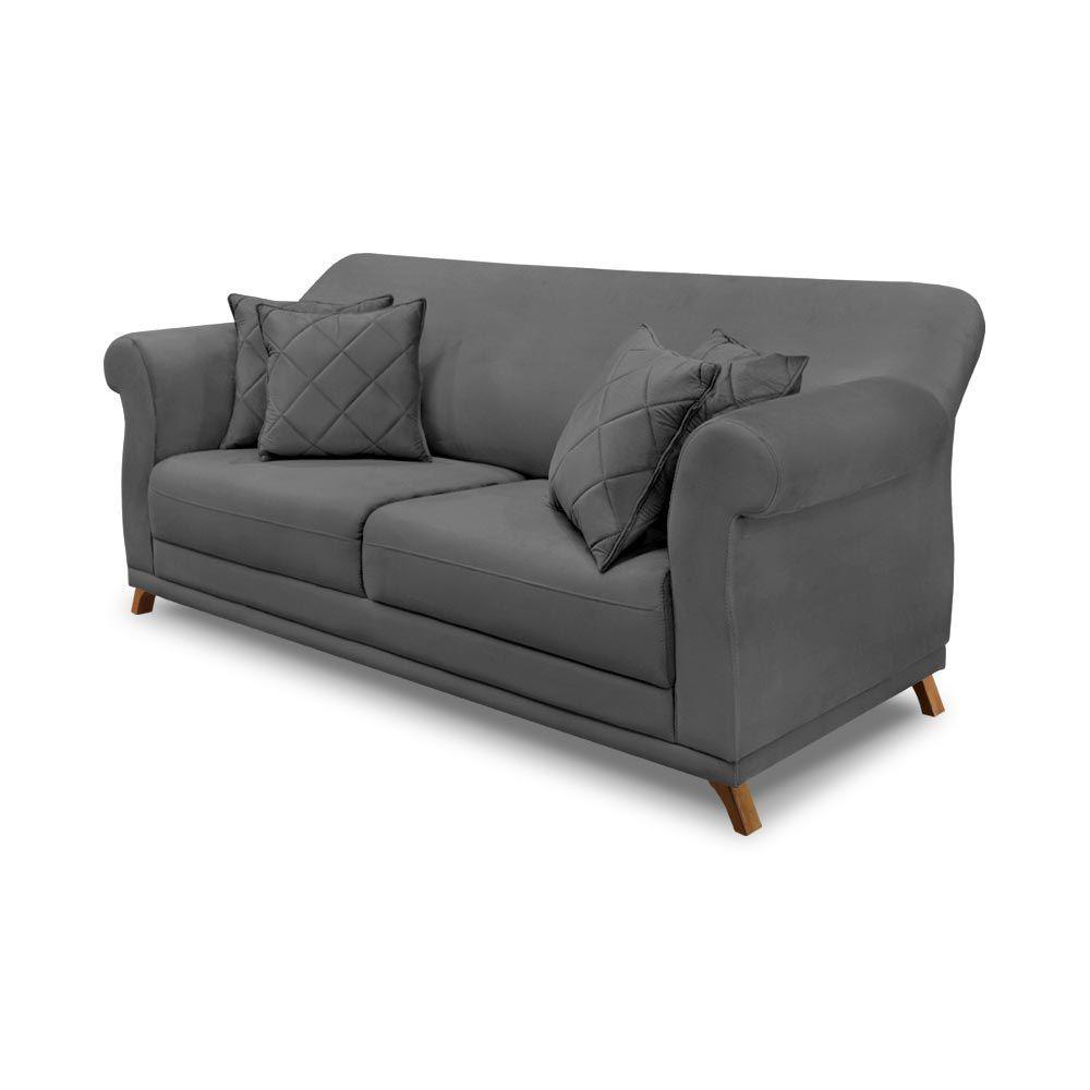 Miniatura Sofá 160cm 2 Lugares Com 4 Almofadas Suede Cinza