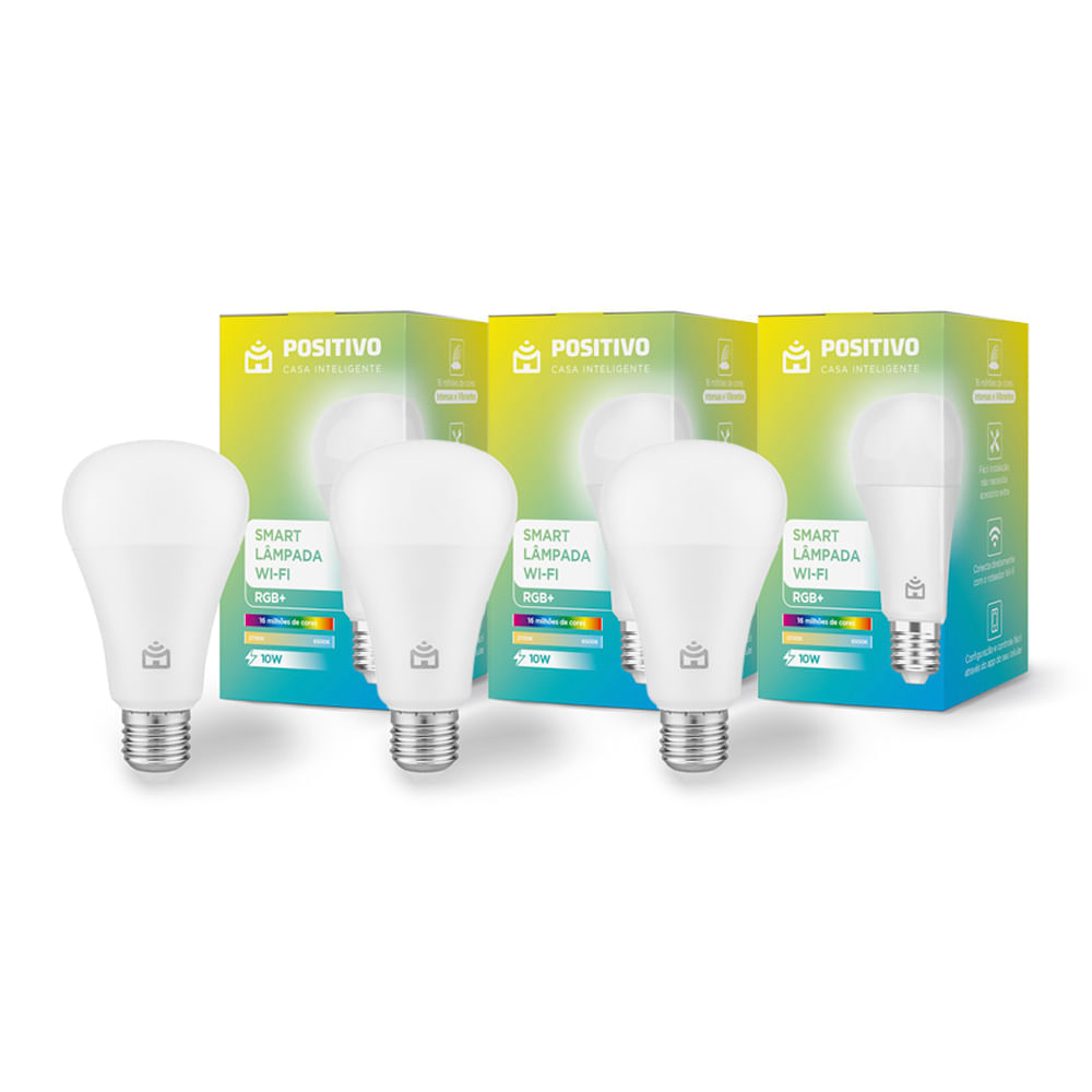 Miniatura Kit 3 Smart Lâmpada Wi-Fi RGB+ Positivo Casa Inteligente - E27 - 10W - 1100 lm - RGB - 2700K/6500K - Wi-Fi