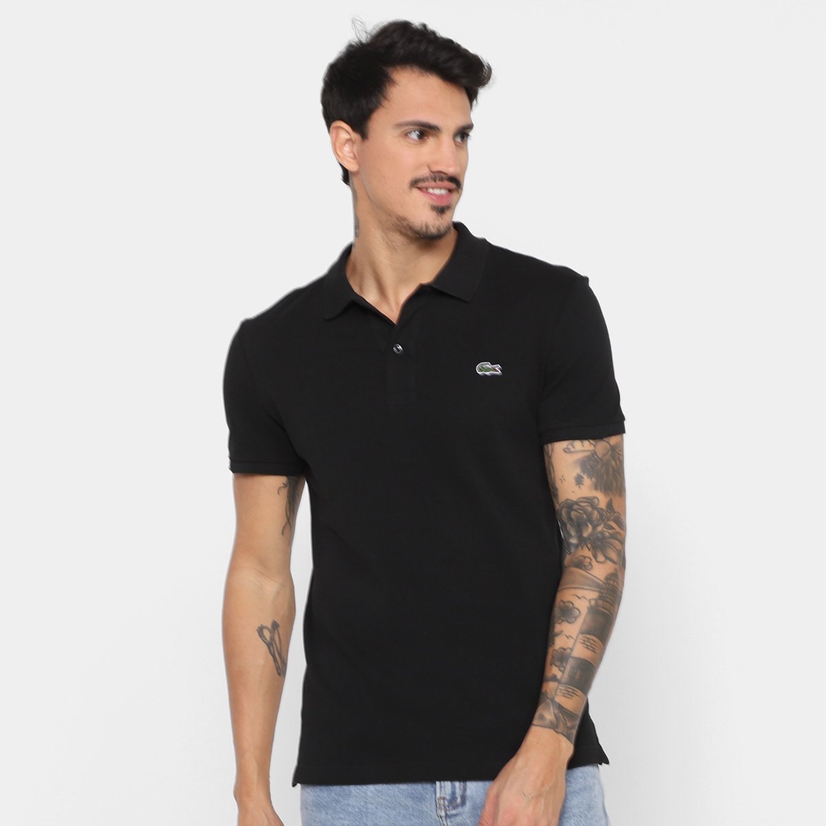 Miniatura Camisa Polo Lacoste Slim Fit Piquet Masculina Preto - G