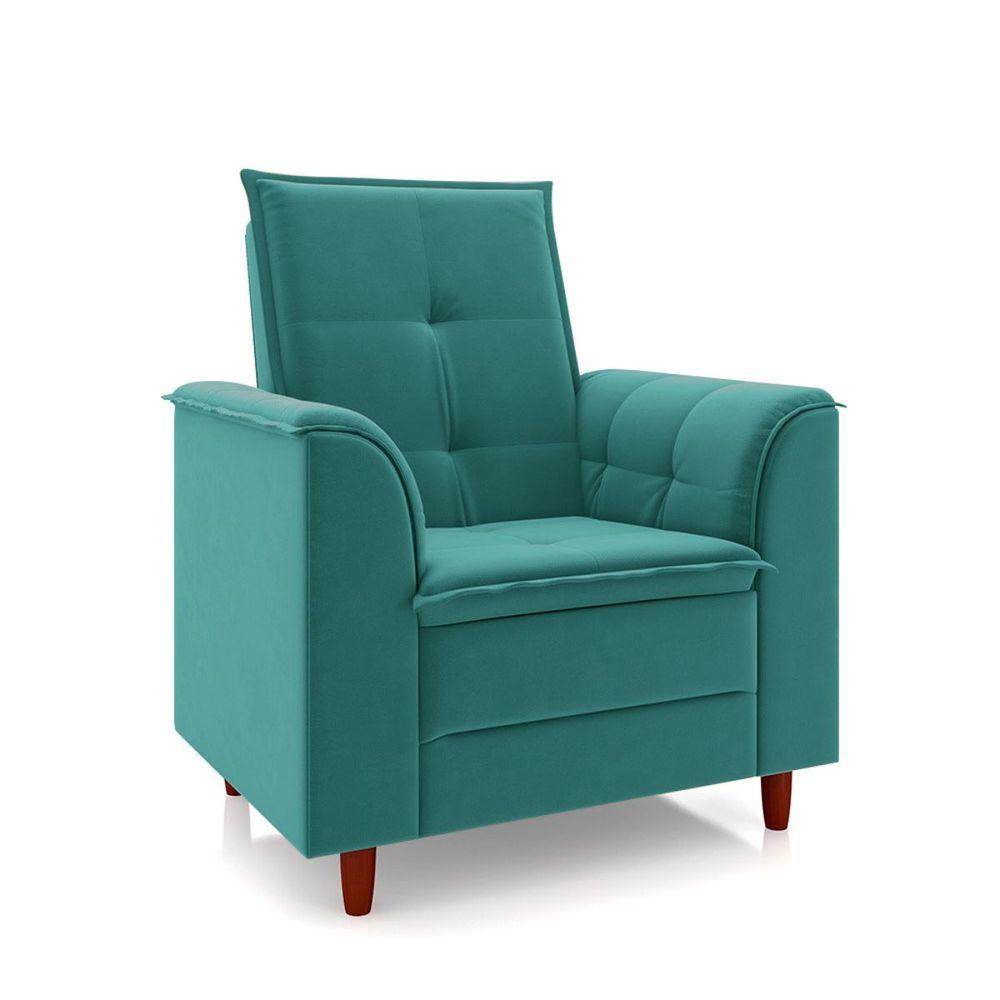 Poltrona Amamentação Confortável Com Puff Ayla Suede azul Turquesa