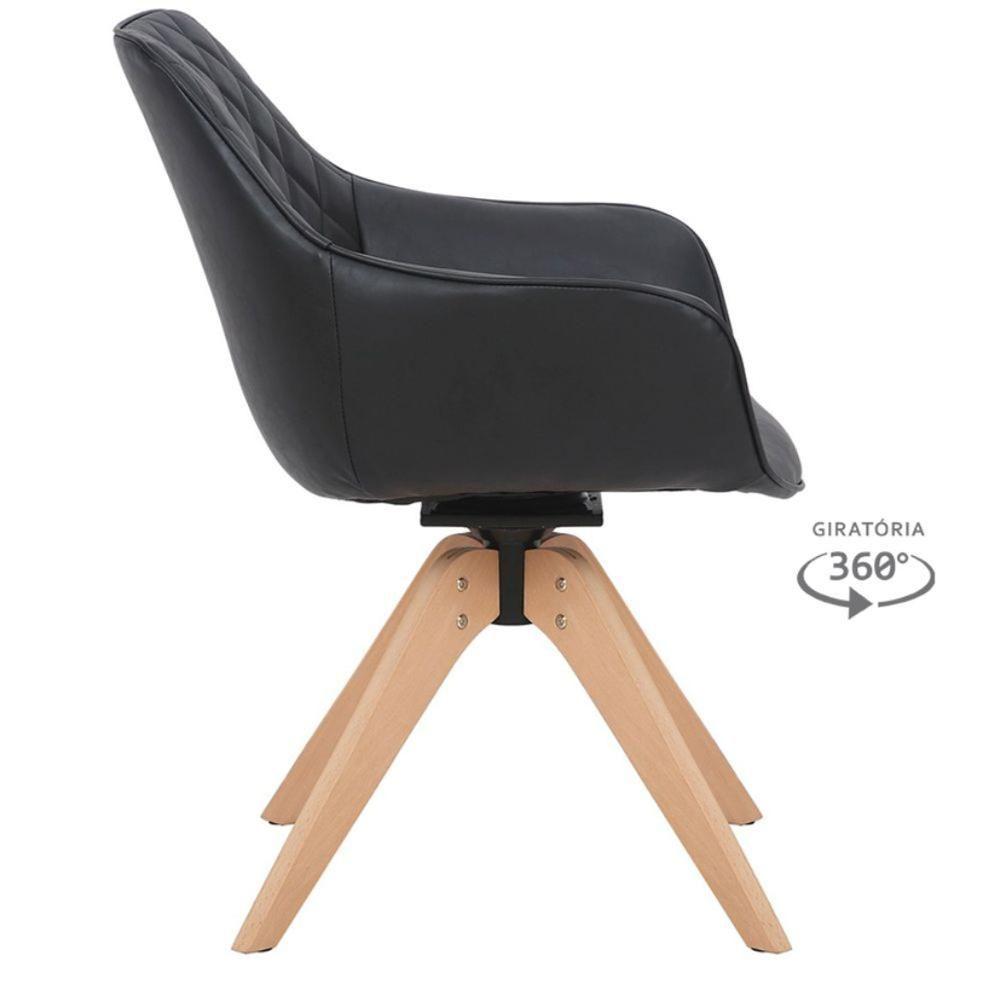 Miniatura Kit 2 Cadeiras Giratórias Com Braço Cíntia Rivatti Em Poliuretano (pu) Preto Base Madeira