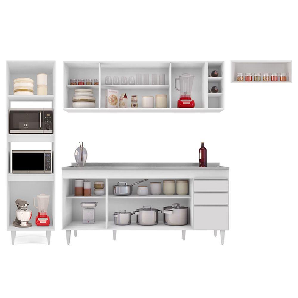 Armário De Cozinha Modulada 5 Peças Cp18 Com Pia Inox Branco - Lumil