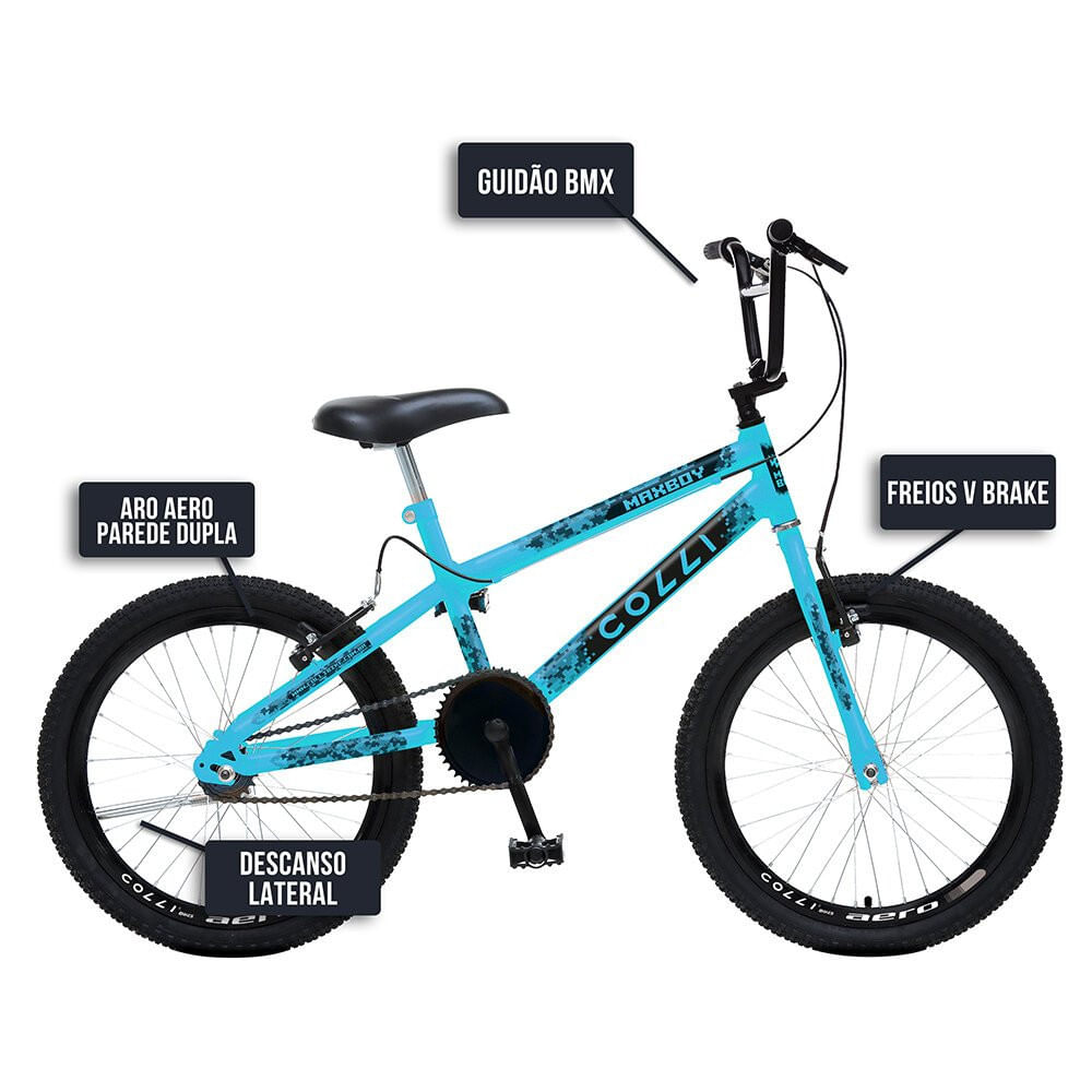 Miniatura Bicicleta Colli Max Boy Aro 20 Freio V-Brake Sem Marcha Azul Champanhe