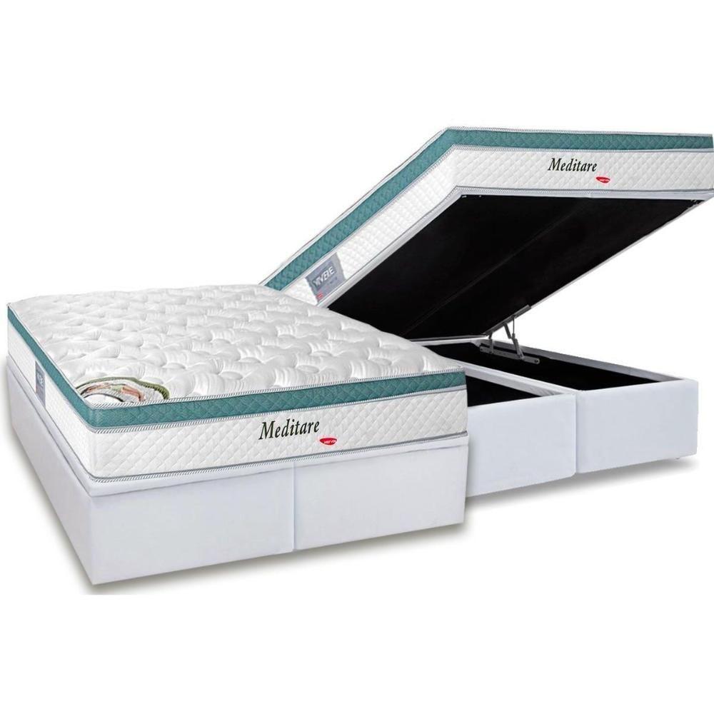 Miniatura Cama Box Baú Queen: Colchão Molas Ensacadas Herval Masterpocket Meditare + Base White(158X198)