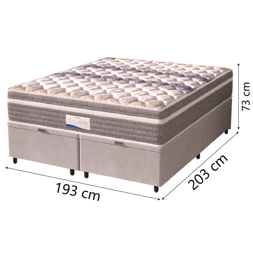 Miniatura Cama Box Baú Casal King Colchão Molas Ensacadas Com Pillow Evolution 193x203x73cm Suede Cinza/branco