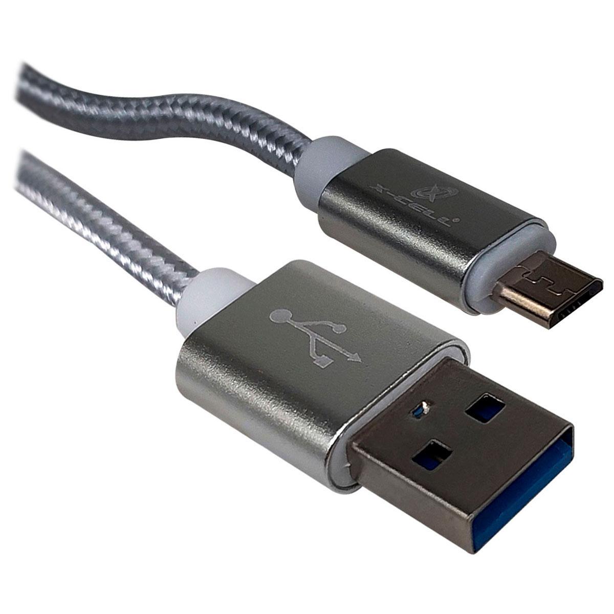 Miniatura Cabo Usb/Micro Ubs X-Cell, Nylon, Prata - Xc-Cd-15