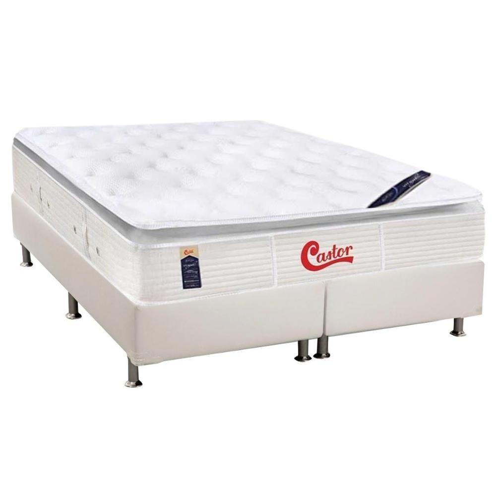 Miniatura Cama Box King: Colchão Molas Castor Pocket Gold Star Vitagel Slx + Base Crc Courano Branco(193X203)