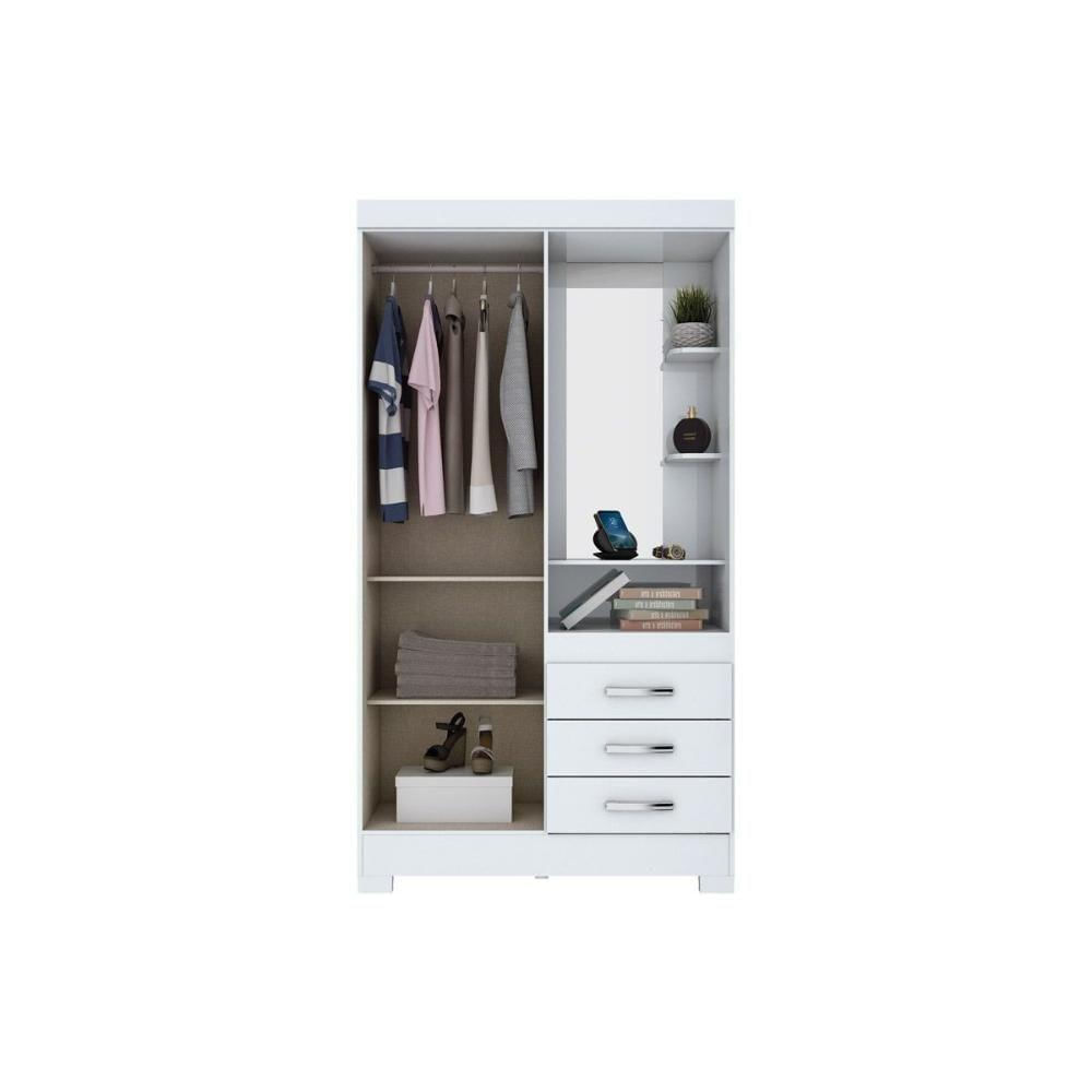 Guarda Roupa 2 Portas E 3 Gavetas C- Espelho Briz B64 Branco-Rosa - Henn