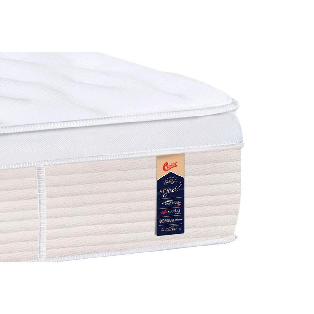 Cama Box Baú Queen: Colchão Molas Ensacadas Castor Pocket Gold Star Vitagel + Base White(158X198)