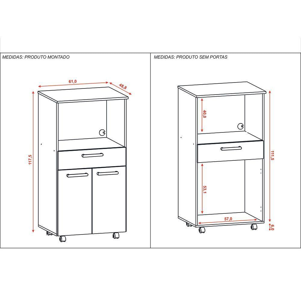 Miniatura Balcão Multiuso Para Forno Microondas 2 Portas E 1 Gavetão Duo Branco - Pallazio