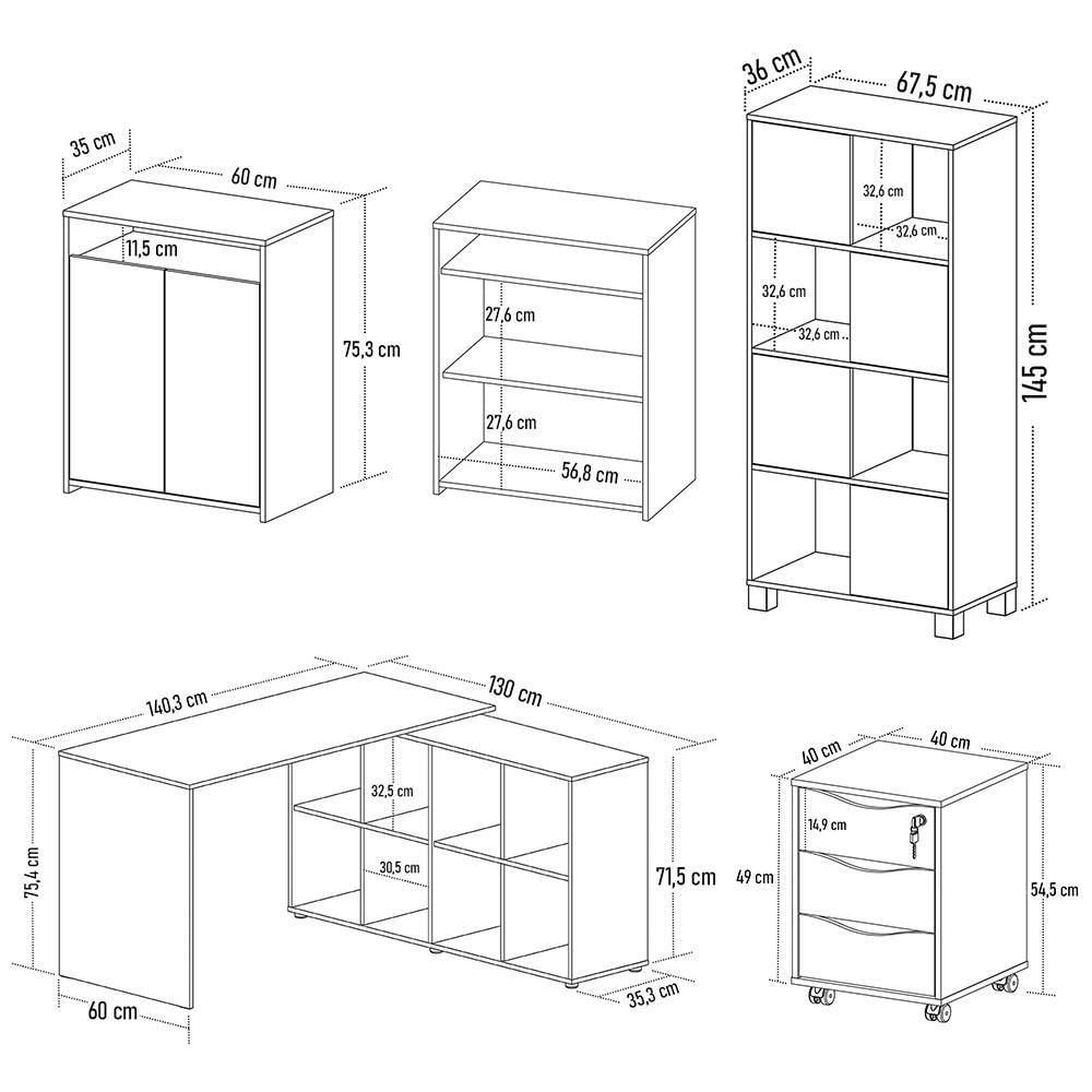 Miniatura Conjunto Escritório Home Office 4 Peças Side A06 Preto - Mpozenato