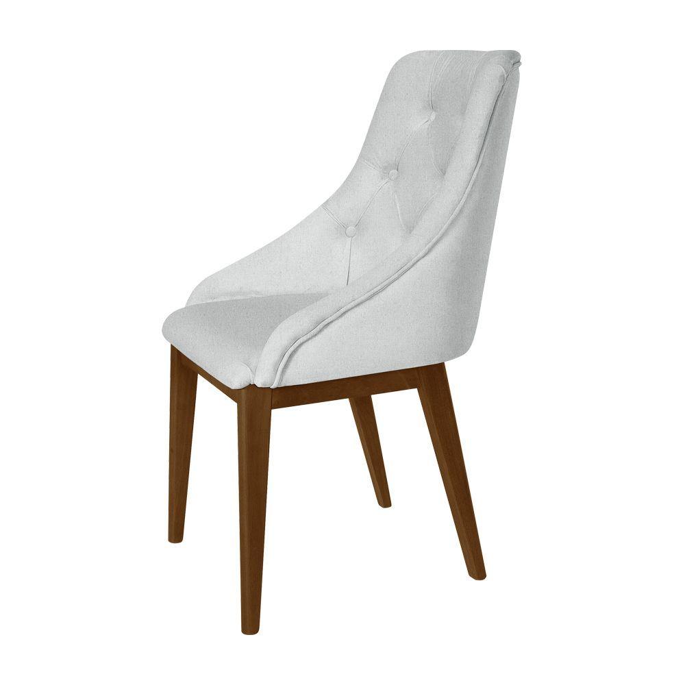 Miniatura Kit 2 Cadeiras De Jantar Elisa Nobre Estofada Capitonê Linho Cinza Base Madeira Maciça Imbuia