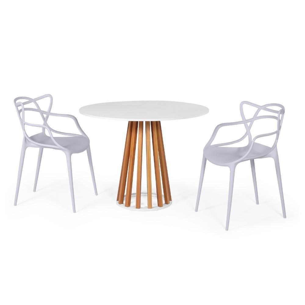 Miniatura Conjunto Mesa De Jantar Branca 100cm Com 2 Cadeiras - Cinza